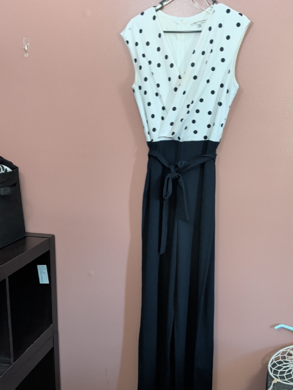 Sandra Darren Black & White Polka Dot Jumpsuit